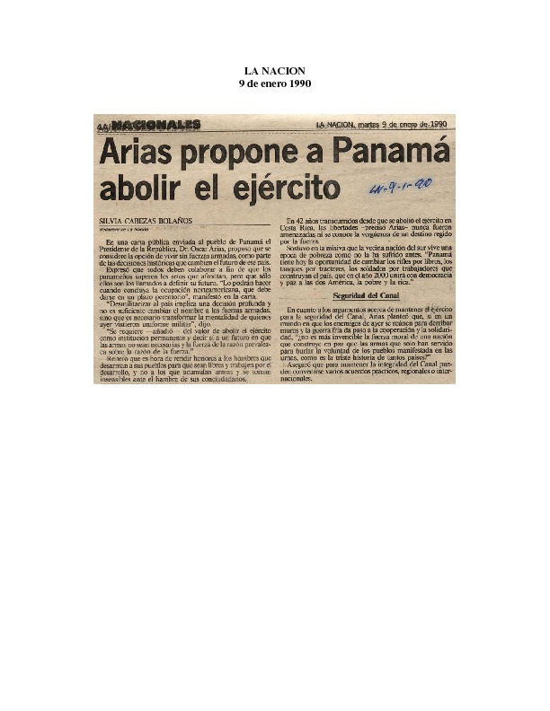 La Nación Arias propone a Panamá abolir el ejercito.pdf