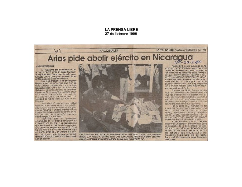 La Prensa Libre Arias pide abolir ejército en Nicaragua.pdf
