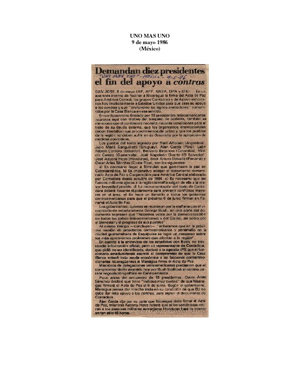 Uno mas Uno Demandan diez presidentes el fin de apoyo a contras.pdf