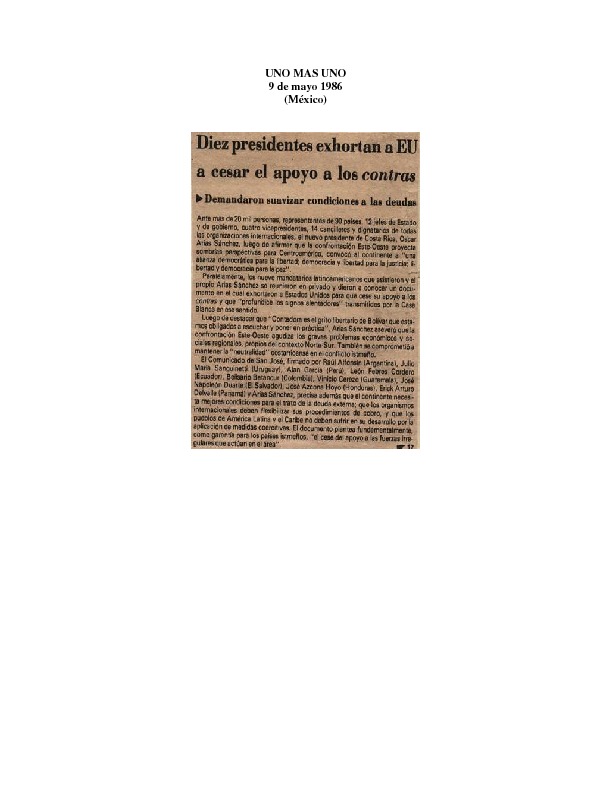 Uno mas uno diez presidentes exhortan a EU a cesar el apoyo a contras.pdf