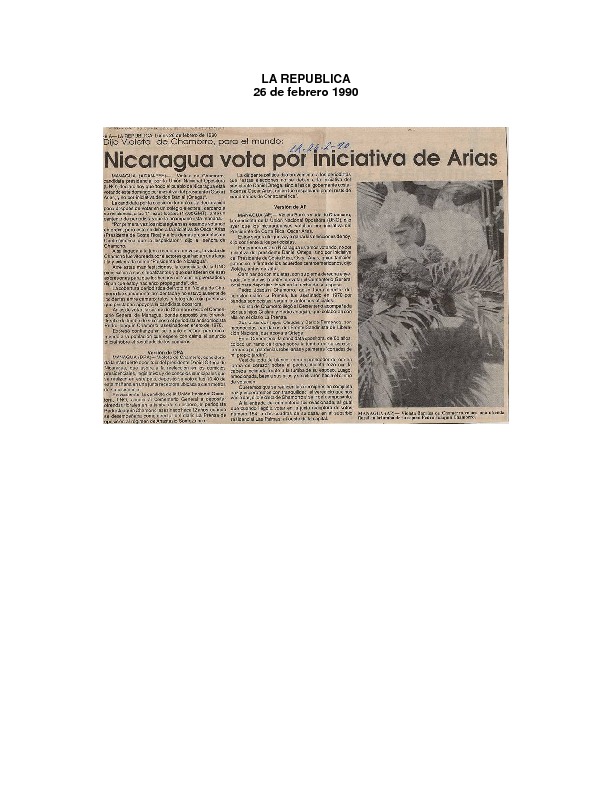 Dijo Violeta de Chamorro para el mundo Nicaragua vota por iniciativa de Arias.pdf