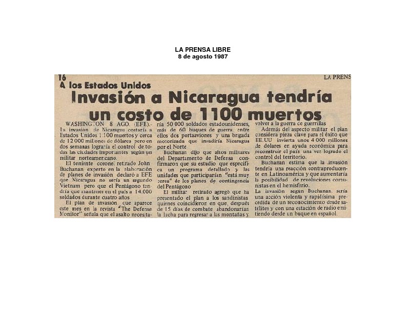 La Prensa Libre  Invasión a Nicaragua tendría un costo de 1100 muertos.pdf